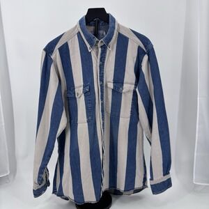 Vintage AMERICAN HERO denim Indigo Striped Button Shirt Men Large 90s Cotton Y2K